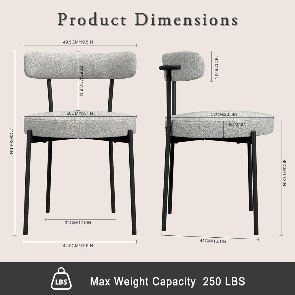 Boucle Dining Chairs Set of 4, Round Kitchen Chairs with Curved Backrest and Metal Legs, Upholstered Modern Style, Suitable for Living Room