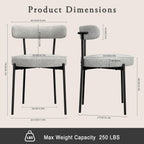 Boucle Dining Chairs Set of 4, Round Kitchen Chairs with Curved Backrest and Metal Legs, Upholstered Modern Style, Suitable for Living Room