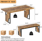 HIPIHOM 70.8" Wooden Dining Table with 2 Benches, Modern Kitchen Table and Chairs Set for 4-6 Person, Thickened MDF Wooden Table with Dining Bench for Living Dining Room, Kitchen, Office