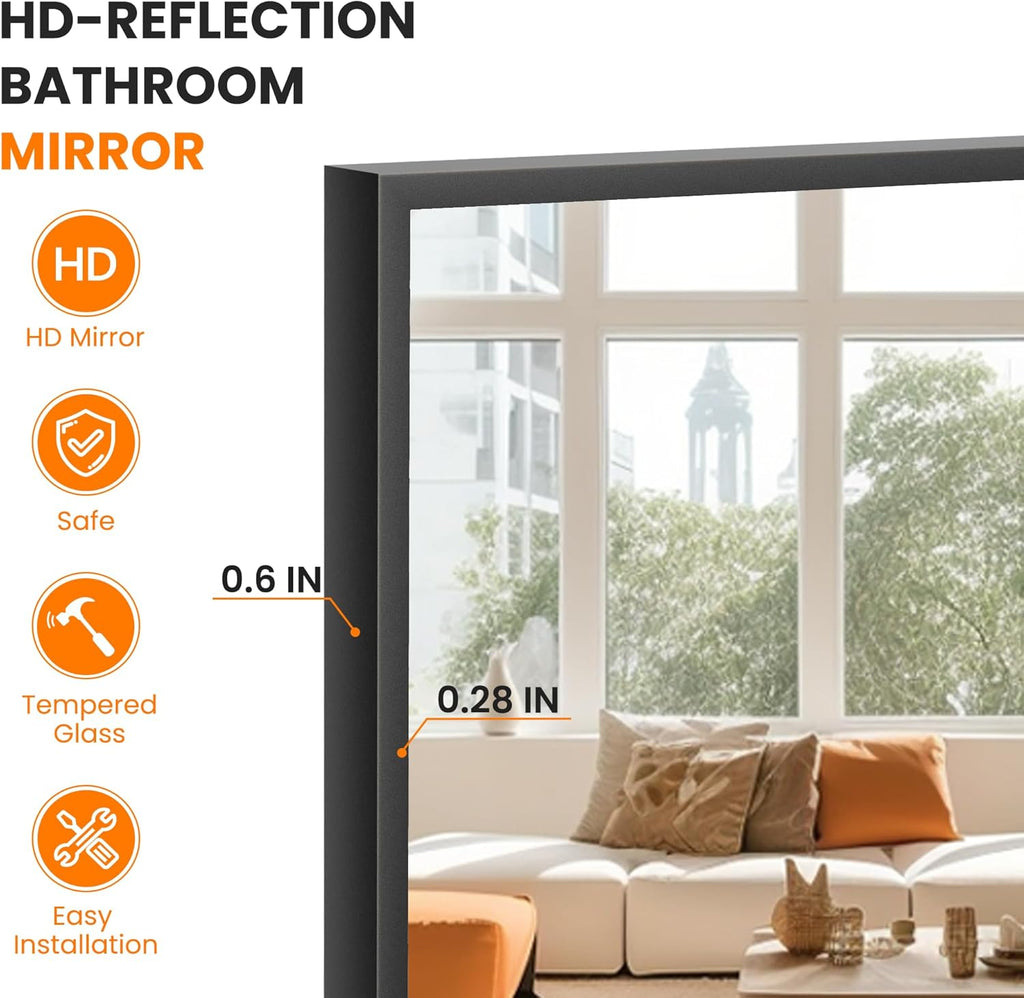 TRAHOME Full Length Floor Mirror 56"x15", Standing Mirror with Aluminum Frame, Large Body Mirror for Bedroom, Living Room and Bathroom, Black
