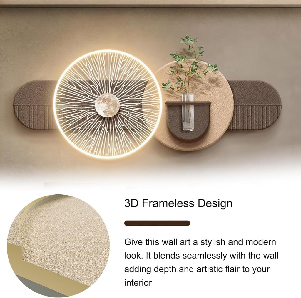 3D Wall Decor Hanging Mural with LED Light, Sandstone Decor Wall Art Painting with Hydroponic Space, Plug-in Power Supply Landscape Wall Sculptures