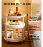 Mobile Glasstop Side Table Living Room End Tables with 3 Tier,Small Corner Table Nightstand for Bedroom,Modern Coffee Table for Small Space(White,C)