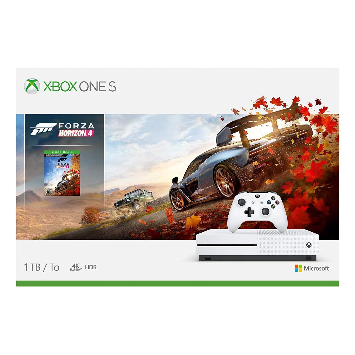 Microsoft Xbox One S 1TB Forza Horizon 4 Bonus Bundle: Forza Horizon 4, Xbox Wireless Controller, Xbox One S 4K HDR Console - White One S Gaming Console with 4K Blu-Ray Player (Renewed)