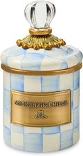 MACKENZIE-CHILDS Enamel Canister, Kitchen Storage Container with Lid, Mini, 14-Ounce Capacity, Light-Blue-and-White Sky Check