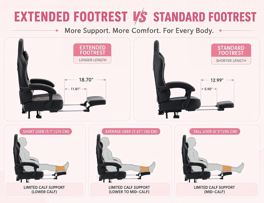 Mistpeople Gaming Chair, Ergonomic High Back Computer Chair with Footrest, Lumbar Support & Pocket Spring Cushion, Comfortable Swivel Home Office Desk Chair for Adults