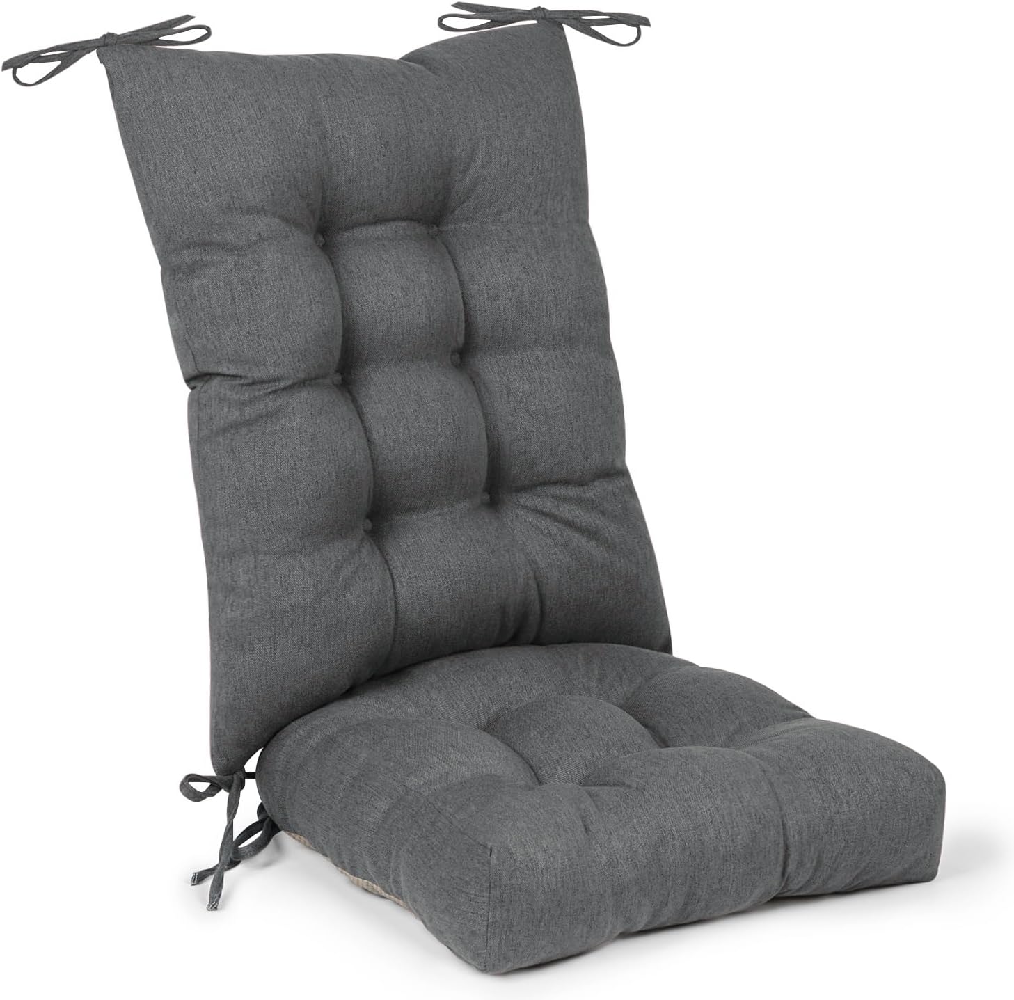 Non-Slip Rocking Chair Cushion Set with Thick Tufted Design, Set of Seat & Back Cushion with Ties for Rocking Chair Cushions Indoor,Classic Linen Fabric(21×17/17×17,Dark Gray)