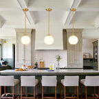 2 Pack Gold Globe Pendant Lights, Mid Century Gold Pendant Light Fixtures, Globe Pendant Lights Kitchen Island with Milk Glass Shade Adjustable Hanging Fixture for Dining Room (Bulbs not Included)