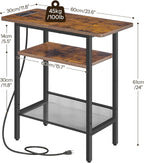 HOOBRO Side Table, Narrow End Table with Shelf and Charging Station, 3-Tier Bedside Tables with Wide Storage Tabletop for for Small Spaces, Living Room, Bedroom, Rustic Brown and Black BF366UBZ01