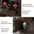 Bamboo Buddhist Altar Table for Home - Meditation Table with Cabinet Door, Chinese for Altar Pooja Tables High Altars with Storage (Ruyi Style)