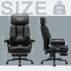 HOFFREE 500lbs Big and Tall Office Chair for Heavy People Executive Desk Chair with Adjustable Lumbar Support Comfy Wide Office Chair,Adjustable Padded Armrest,PU Leather,Black