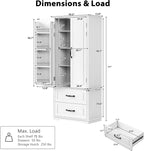Farmhouse Kitchen Pantry Cabinet 71-Inch Tall Freestanding Pantry Storage Cabinet Cupboard with Adjustable Shelves for Kitchen Laundry Living Dining Room, White
