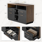 ModernMate 4 Drawer File Cabinet, Wood Filing Cabinet for Home Office with Lock, Power Strip, Storage Shelves, Home Office Lateral File Storage Fits A4/Letter Size, Black Walnut