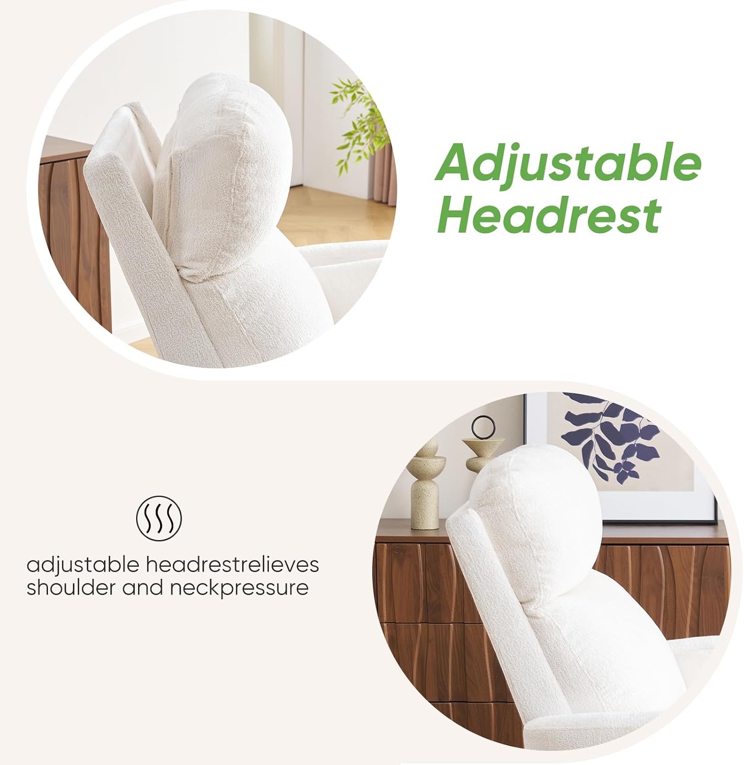Oversized Power Recliner with Massage and Heat, Swivel Rocker Recliner with Adjustable Headrest, Glider Recliner Nursery Chair with 2 Pillows, rocking nursery recliner for Living Room,Chenille White