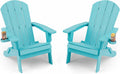 YEFU Adirondack Chair Set of 2, Folding Oversized Plastic Adirondack Chair with Cup Holder, Lawn Chair with Weather Resistant for Outdoor Deck Garden, Weight Capacity Up to 400 Lbs–Aruba