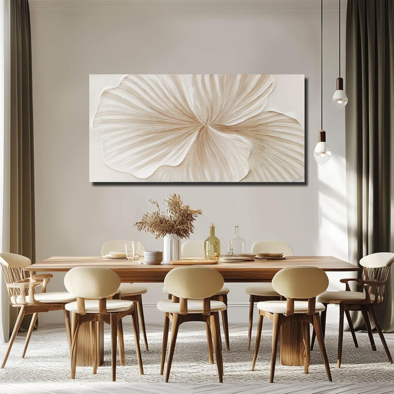 WINKAILIN Flower Wall Art Abstract Floral oil Painting Modern 29x58 White and Gold Large Canvas Artwork Minimalist Decoration for Living Room Bedroom Office Home