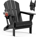 MUCHENGHY Folding Adirondack Chairs Patio Chairs Outdoor Adirondack Chair Weather Resistant Chair for Patio, Outside, Deck, Backyard, Fire Pit Chair, Campfire Chairs (Black)