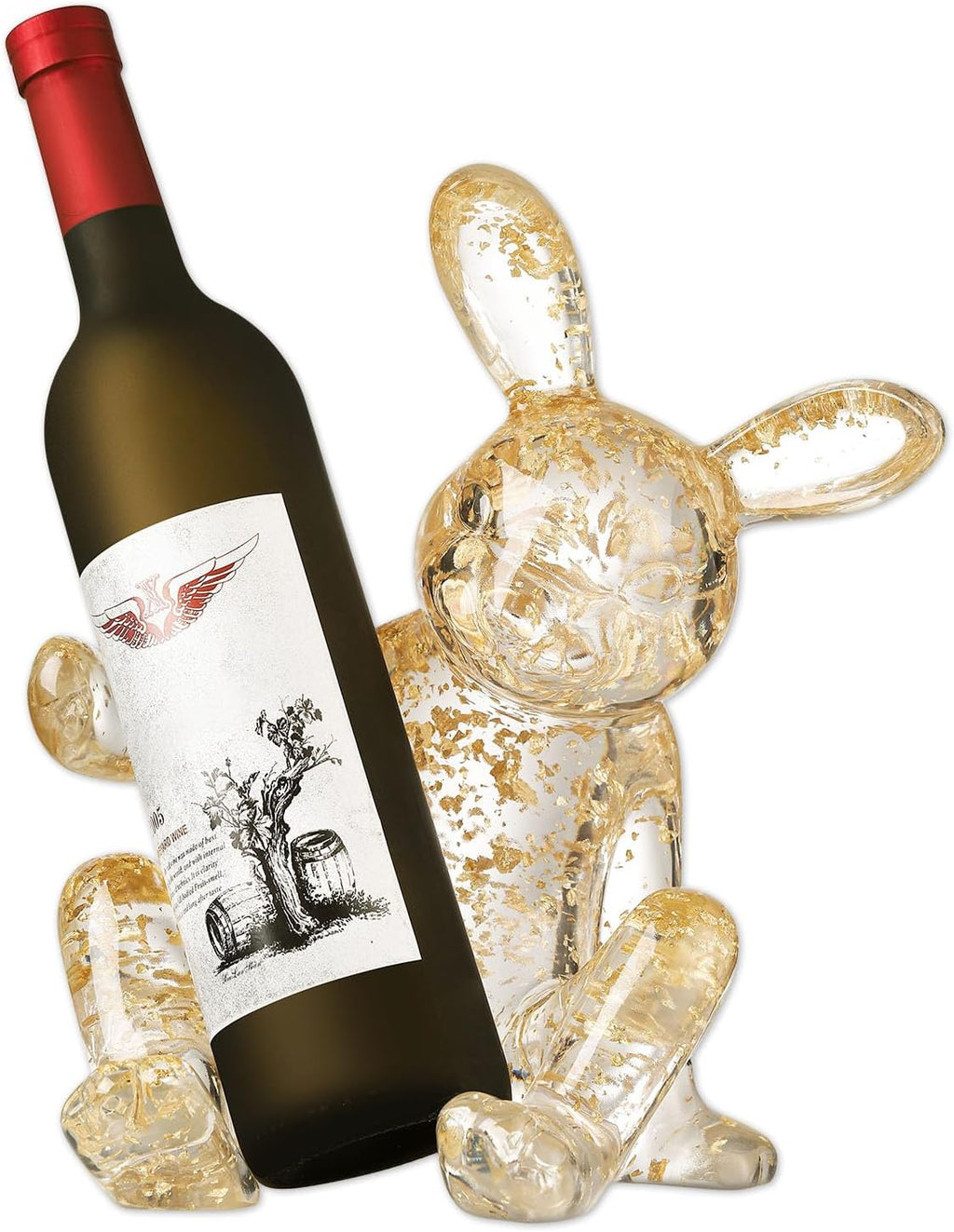 Tabletop Wine Racks,Rabbit Wine Holder Countertop, Crystal Clear Resin Bunny Wine Rack, Cute Wine Bottle Stand for Kitchen Bar, Gift for Wine Lovers (Gold)
