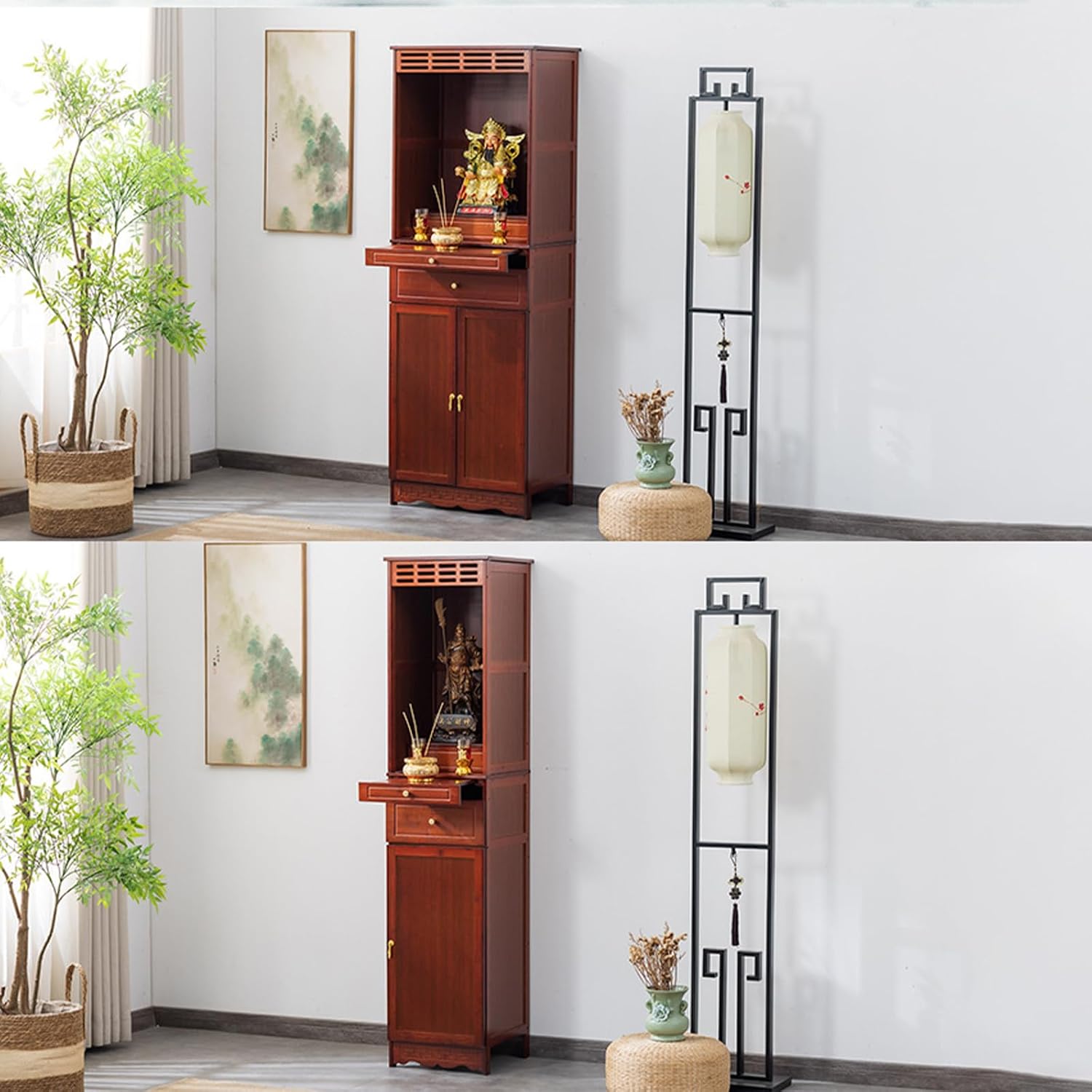 Meditation Cabinet with Drawers and Shelves, Altar Table with Large Storage Space, Elegant and Atmospheric Prayer Furniture, Suitable for Entrance, Living Room, Study Rose Color 50cm