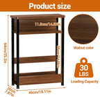 Narrow Side Table with Storage Shelf, 3-Tier Slim End Table with Magazine Holder, Modern Thin Side Tables for Couch or Small Spaces, Skinny Nightstand for Living Room or Bedroom Walnut