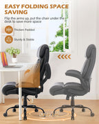 550LBS Big and Tall Office Chair for Heavy People,Ergonomic Office Chair with Padded Flip-Up Arms and Adjustable Lumbar Support,High Back Executive Leather Desk Chair with Rocking Function