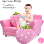 ARLIME Kids Sofa, Upholstered Toddler Couch Chair with Ergonomic Back & 2 Strawberry Pillows, Double Seat Toddler Armchair for Boys Girls