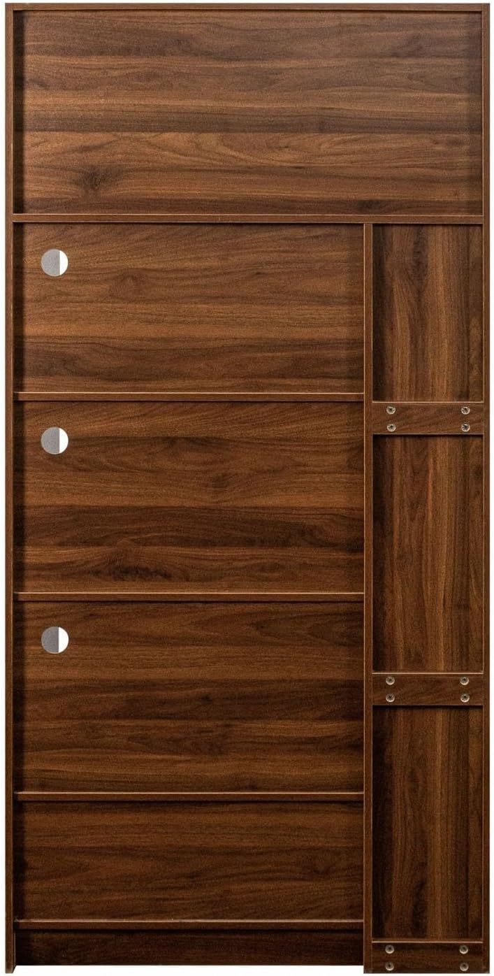 70.87" Kitchen Pantry Cabinet with Multi-Functional Pull-Out Storage Shelves, Glass Door, Drawer, Walnut Wood Cupboard for Kitchen, Dining Room, Microwave Stand, Coffee Bar