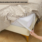 Silnuo Taupe/White Plaid Bed Skirt Washed Cotton Shabby Gingham Checkered Dust Ruffle King Size 14" Bedding(1 Bed Skirt Only)