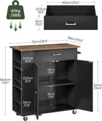CHOEZON Kitchen Island Cart with Storage, Bar Cart with Charging Station, Kitchen Island on Wheels, Rolling Mobile Table with Cabinet, 3 AC Outlets, Black and Walnut MZD04UBL