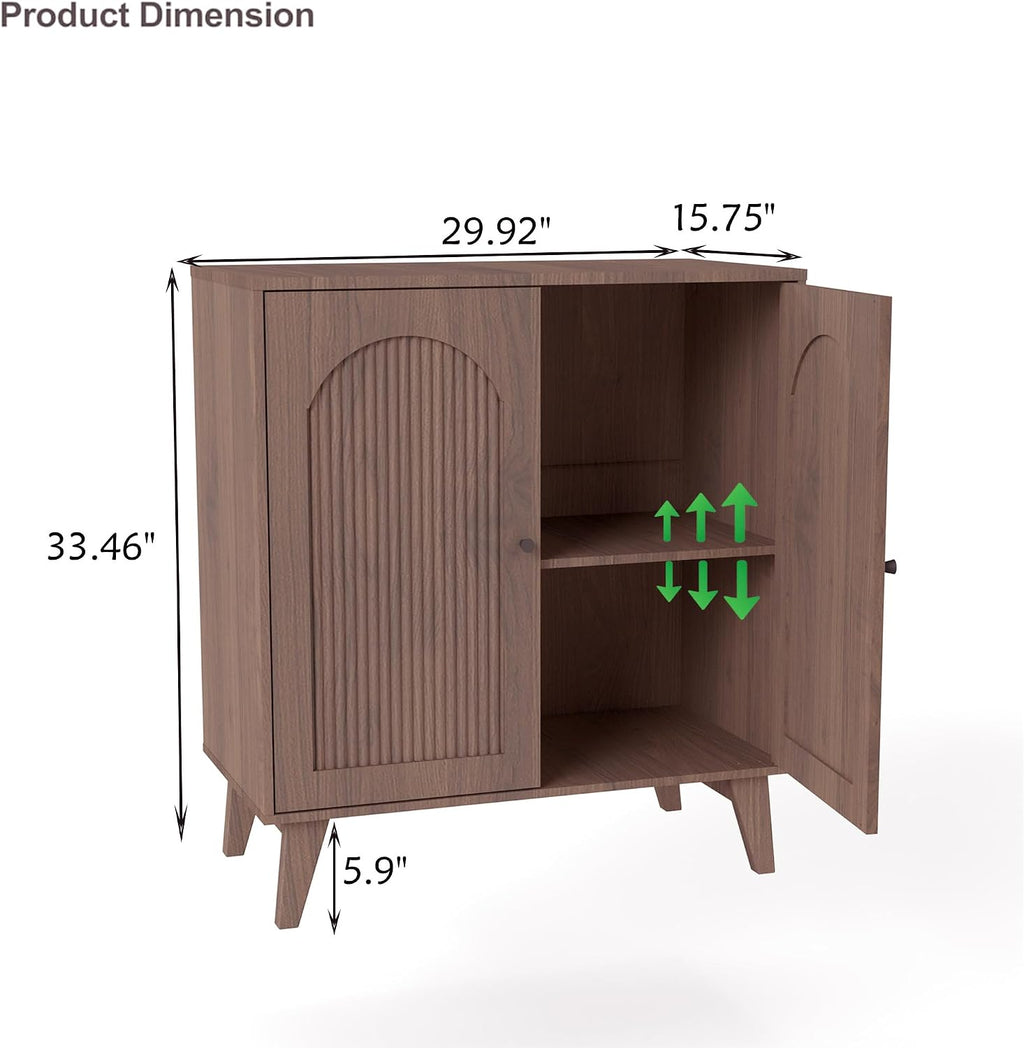 Sideboard Buffet Cabinet with Storage, Modern Accent Cabinet with Adjustable Shelf & Solid Wood Legs, Farmhouse Coffee Bar Cabinet for Living Room, Kitchen, Entryway, Walnut*2 pc
