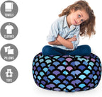 Lunarable Mermaid Scale Storage Toy Bag Chair, Continuous Japanese Circular Pattern Overlap Rounds in Aqua Color Palette, Stuffed Animal Organizer Washable Bag, Small Size, Blue Purple
