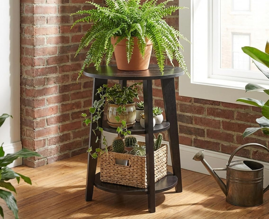 3-Tier Round Side Table - 23.6" Tall End Table with Storage Shelves - Waterproof Modern Nightstand for Living Room Bedroom Small Spaces (Black)