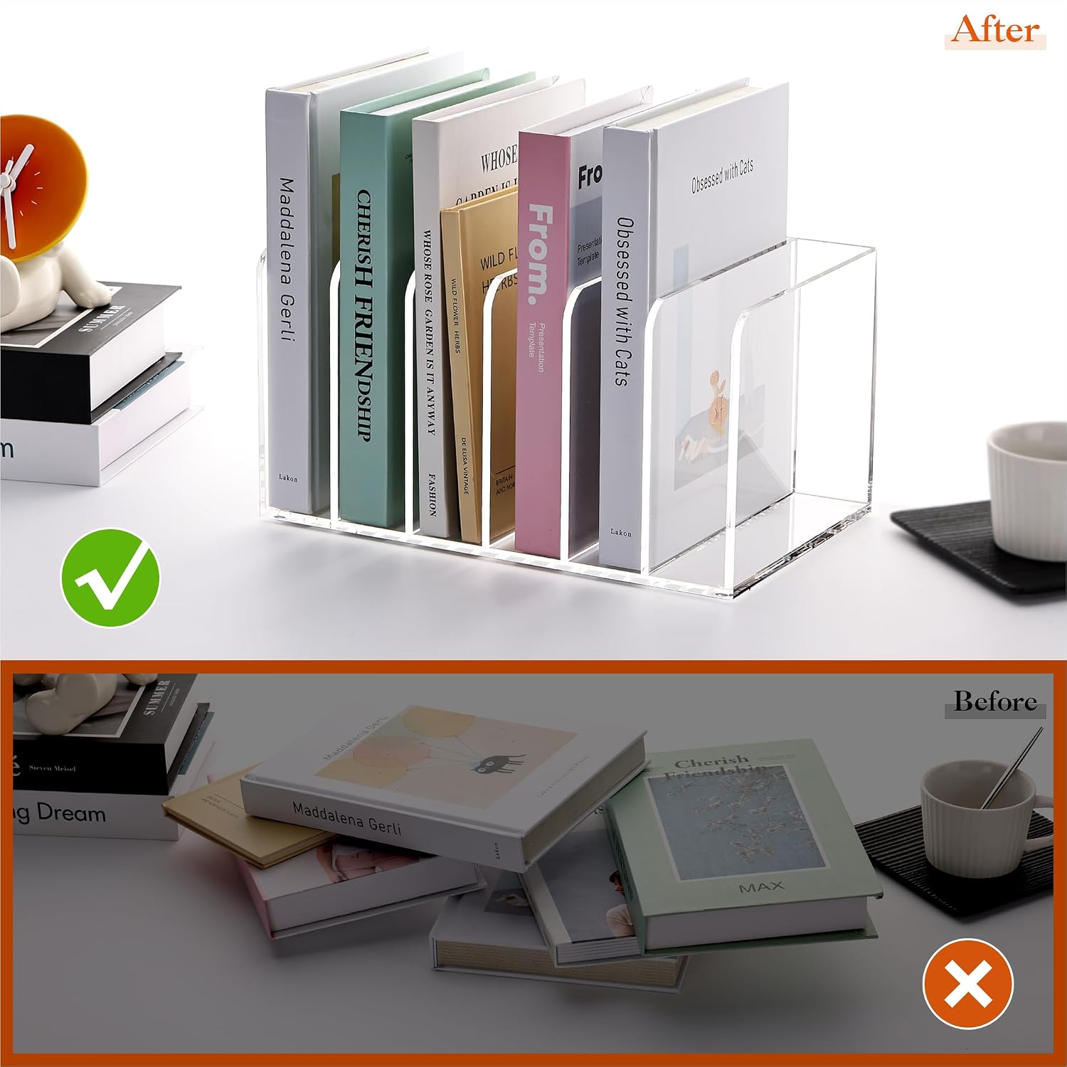 YUXUN Acrylic Magazine Holder,Clear Desk Organizer File Sorter for Notebook,Paper,Envelope,Magazine, Book Storage-Office/Home/Classroom Organization(6 Compartments,B5)