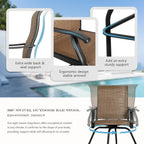 LEVELEVE Patio Bar Set 3pcs Swivel Bar Stools Outdoor Bistro Textilene Furniture Stability All-Weather Set with Height Table (3, Dark Brown Fabric)