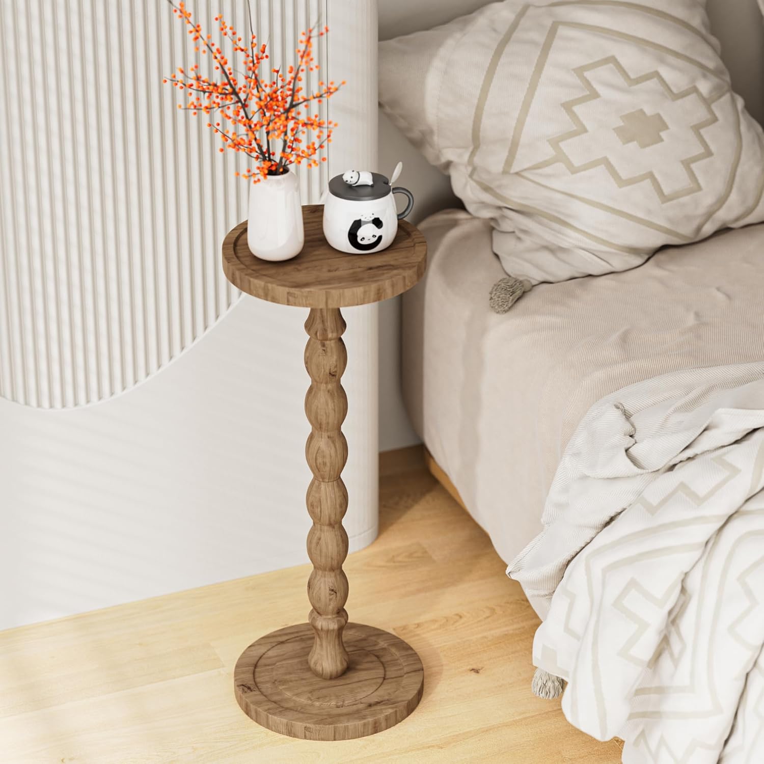 Rubber Wood Round Side Table, Solid Wood Small Drink Table for Small Spaces, Modern Accent Tables, End Tables for Living Room, Bedroom and Office (Brown, 9.4 Inch)