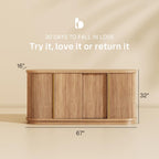 BELLEZE Turin 67" Modern Curved Sideboard with Sliding Tambour Doors - Fluted Wood Buffet Cabinet & Credenza - Oval Media Console with Gold Accents for Dining Room, Living Room, or Entryway (Camel)