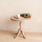23.6'' Round Wooden End Table, Wooden Pedestal Side Coffee Tables, for Living Room, Bedroom, Entryway, Equipped with Two Stands, Available in Two Heights: 24.4'' and 28.4'', Natual