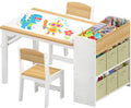 DOREROOM Kids Art Table and Chair Set, Craft and Play Wood Activity Table with Storage Bins and Paper Roll, Toddler Desk for Playroom/Nursery/Home, Kids Table and Chairs Set for Drawing/Learning/Read