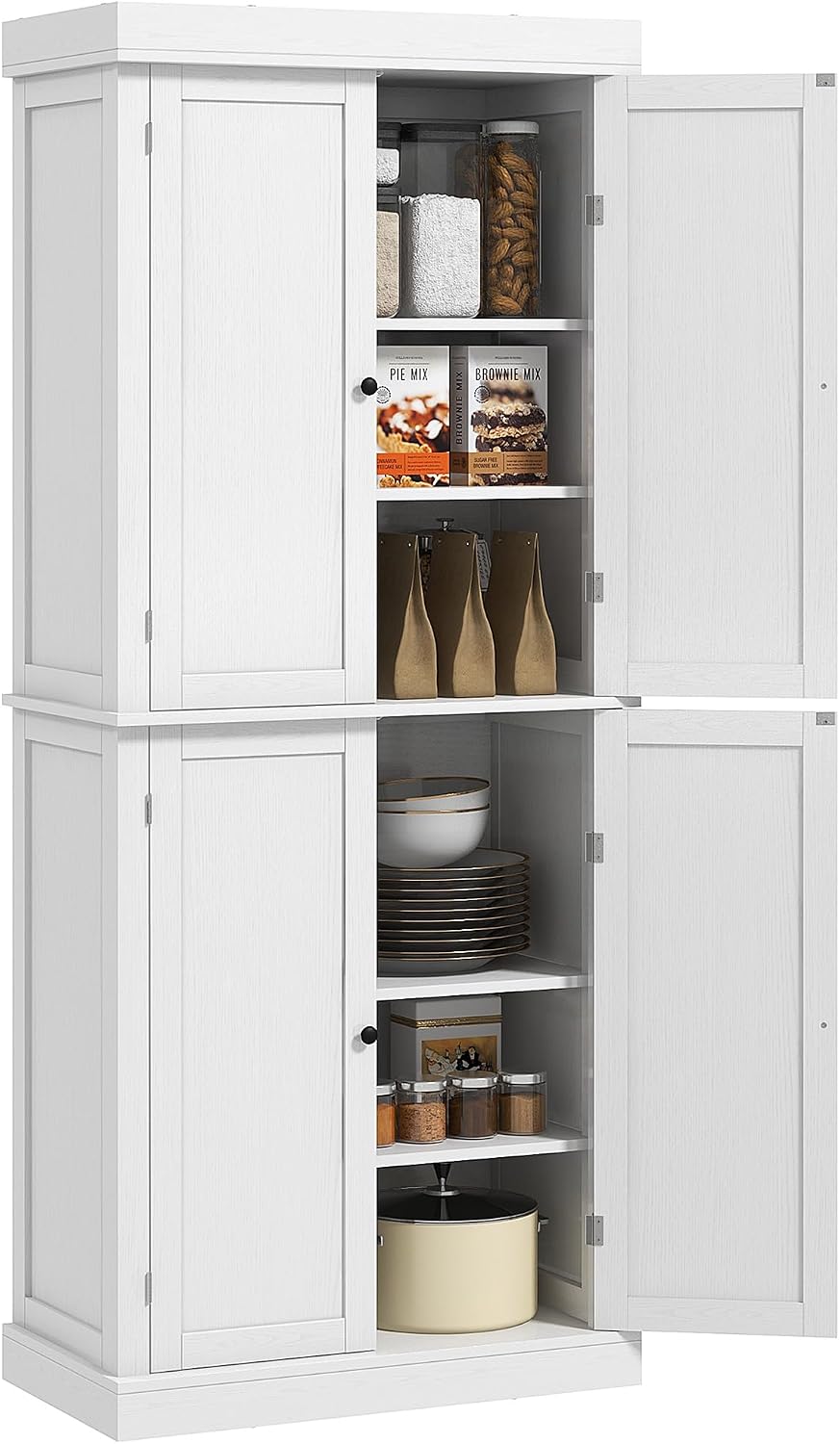 72" Tall Kitchen Pantry Storage Cabinet, 4-Door Freestanding Buffet with 2 Adjustable Shelves, Utility Cupboard Large Sideboard for Kitchen, Dining Room, White