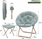 Magshion Folding Saucer Chair for Adults with Ottoman, Circle Reading Chair for Bedroom, Living Room & Dorm, Furry Comfy Accent Seat with Metal Leg & Thick Padded for Small Spaces (Teal, 2 Pack)