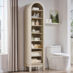 IFBUY 71" Tall Arched Bathroom Storage Cabinet, 8-Tier Modern Farmhouse Storage Cabinet with Adjustable Shelves, Wood Freestanding Cabinet for Bathroom, Living Room, Entryway, Hallway (Cream)