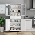 BOTLOG 71" Tall Kitchen Pantry Storage Cabinet, Pantry Cabinet with Drawers and Glass Doors, Freestanding Kitchen Cupboard for Dining Room, Laundry, White
