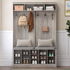 Wodeer Hall Tree with Bench and Shoe Storage, 53" Farmhouse 4-in-1 Mudroom Storage Organizer with Coat Rack, 6 Hooks, 12 Shoe Cubbies, Adjustable Shelf, for Entryway, Hallway, Living Room, Grey