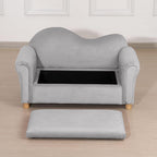 Qaba Ergonomic Foam Kids Sofa with Inner Toy Storage Chest, Velvet Kids Couch with Soft Arms, Children's Lounge Furniture, Gray