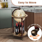 CHEFJOY Globe Bar, Wood Globe Wine Bar Stand, 16th Century Italian Rack Liquor Bottle Shelf, Replica Globe Bar Liquor Cabinet w/Wheels, Globe Bar Cart for Wine Spirits Beverage Stemware(Creamy White)
