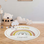 Dunzy Rainbow Boho Mat Classroom Calm Down Corner Rug 30" x 30" Non-Slip Carpets Black Rug for School Living Bedroom Playroom