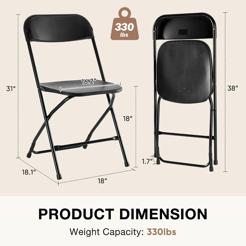 DUMOS Folding Chairs Sets of 6, 330lbs Capacity Plastic Stackable Home Office Chair, Portable Fold Up for Indoor Outdoor, Patio, Camping, Garden, Party (Black)