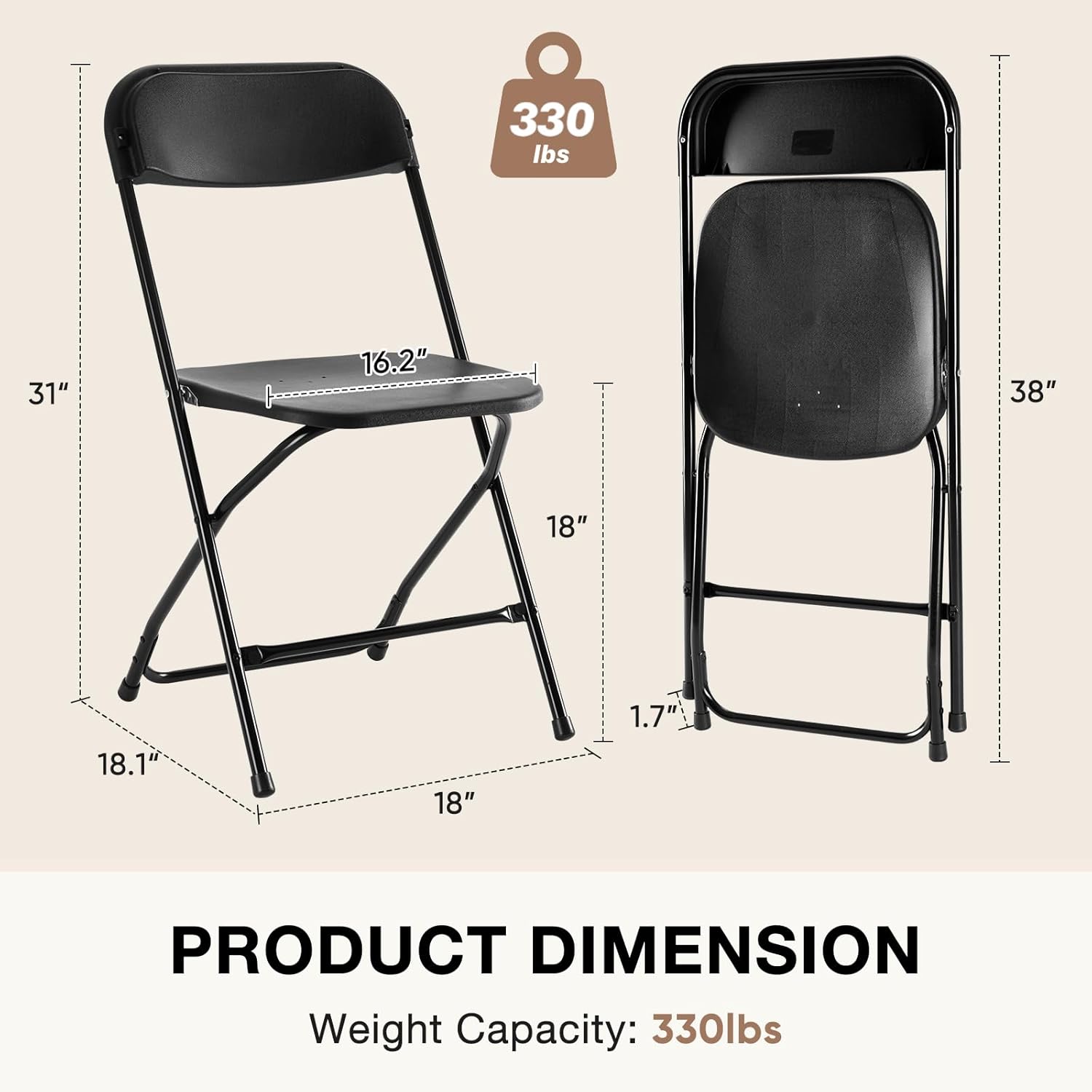 DUMOS Folding Chairs Sets of 6, 330lbs Capacity Plastic Stackable Home Office Chair, Portable Fold Up for Indoor Outdoor, Patio, Camping, Garden, Party (Black)