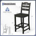 Tangkula Patio HDPE Barstool, Outdoor High Top Bar Chair w/Backrest & Footrest, All-Weather Wood-Plastic Bar Height Chair for Poolside, Backyard, Porch (4, Black)