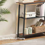 HOOBRO Narrow Console Table, 3-Tier Small Entryway Table with Storage Shelves, Behind Couch Sofa Table, Hallway Table for Entryway, Foyer, Hallway, Living Room, Rustic Brown and Black BF62XG01