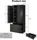 DSHADE 72'' Modern Fluted Kitchen Pantry Cabinet - 2 Drawers & 8-Door Spice Rack, Freestanding Storage Organizer for Bathroom, Dining Room, Office, Entryway, Black, Easy Assembly